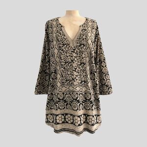 Lucky Brand Black Beige Cotton Modal Floral Print Shirt Top, Womens Size L XL